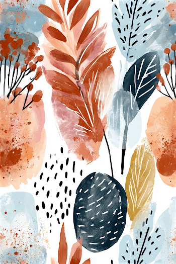 Vibrant Retro Peach and Leaf Print