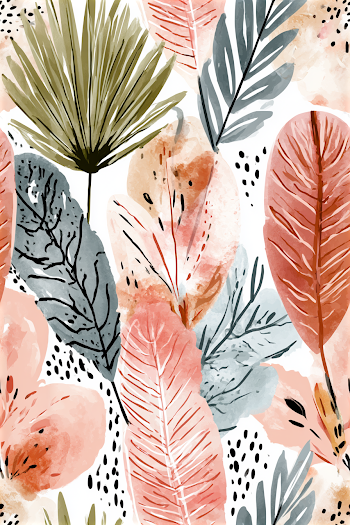 Vibrant Retro Peach and Leaf Watercolor Pattern