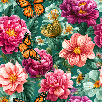 Vibrant Spring Garden Pattern with Butterflies and Bees