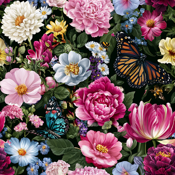 Vibrant Spring Garden Pattern with Butterflies and Bees