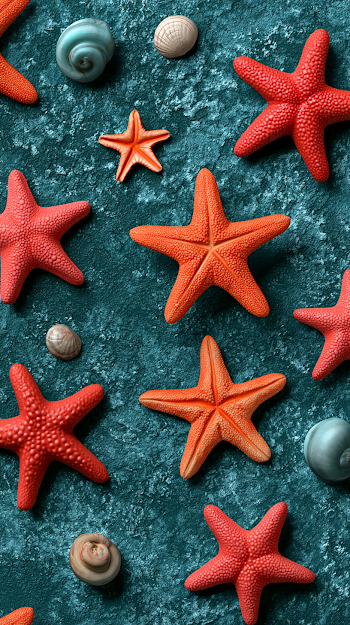 Vibrant Starfish Pattern on Turquoise Background