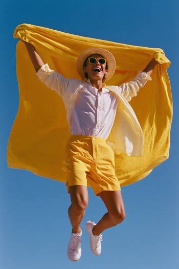 Vibrant Summer Joy: Male Model with Yellow Towel
