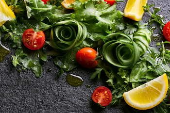 Vibrant Summer Salad Flat Lay on Black Stone
