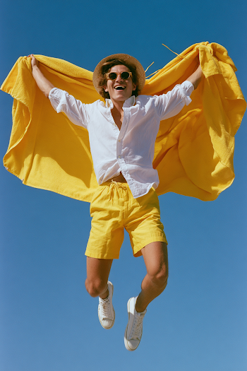 Vibrant Summer Vibes: Male Model in Motion