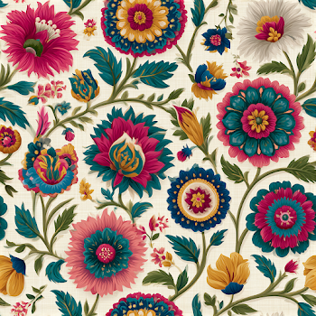 Vibrant Suzani Floral Pattern on Ivory Background