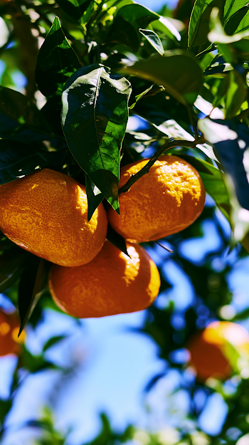 Vibrant Tangerines Hanging on a Tree