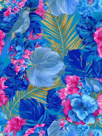 Vibrant Tropical Botanical Illustration with Exotic Foliage