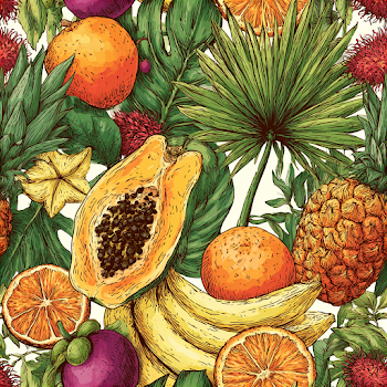 Vibrant Tropical Fruit and Foliage Pattern