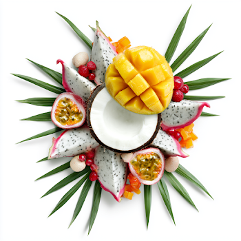 Vibrant Tropical Fruit Arrangement on White Background