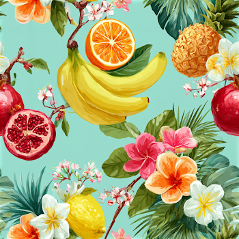 Vibrant Tropical Fruits and Flowers Pattern