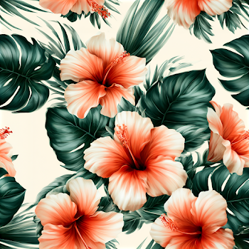 Vibrant Tropical Hibiscus and Monstera Pattern