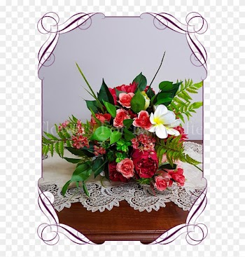 Vibrant Tropical Silk Artificial Bouquet In Red, Coral - Garden Roses