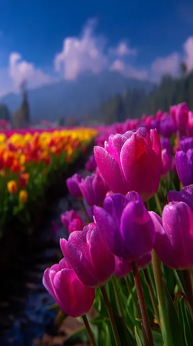 Vibrant Tulip Fields Under a Clear Blue Sky Vibrant Tulip Fields Under a Clear Blue Sky