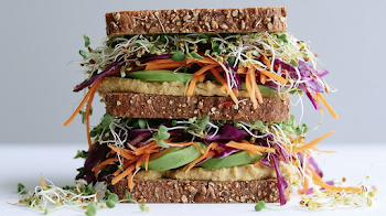 Vibrant Vegetarian Sandwich Stack on Rustic Bread