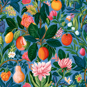 Vibrant Vintage Fruit and Floral Wallpaper