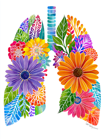 Vibrant Watercolor Lungs Interwoven with African Daisy Flowers