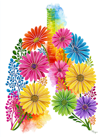 Vibrant Watercolor Lungs Interwoven with African Daisy Flowers