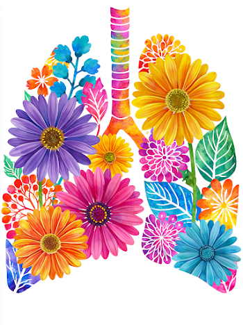 Vibrant Watercolor Lungs with African Daisy Floral Design