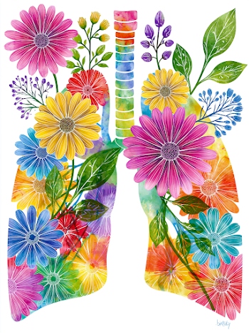 Vibrant Watercolor Lungs with African Daisy Flowers