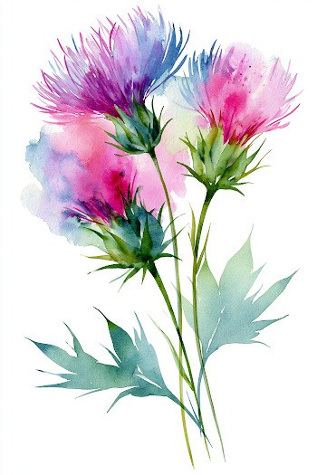 Vibrant Watercolor Thistle Flowers