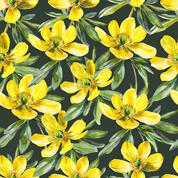 Vibrant Yellow Flower Pattern on Dark Background