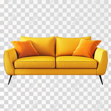 Vibrant Yellow Sofa and Orange Cushions in Bright Décor