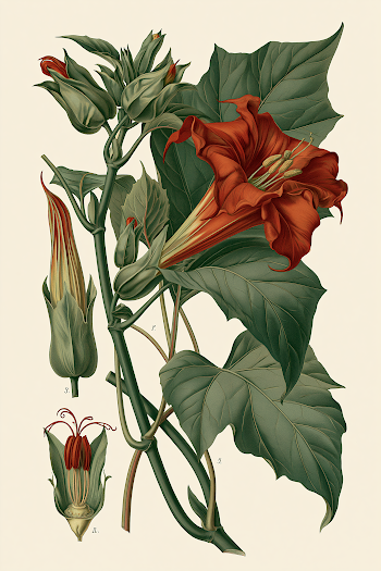 Victorian Botanical Illustration of Poisonous Plants