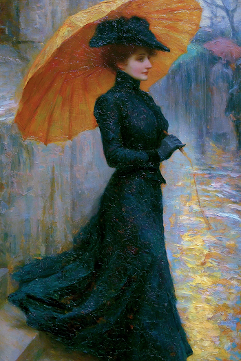 Victorian Elegance: A Beautiful Woman with Umbrella