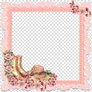 Victorian Frame, square pink and multicolored floral frame transparent background PNG clipart