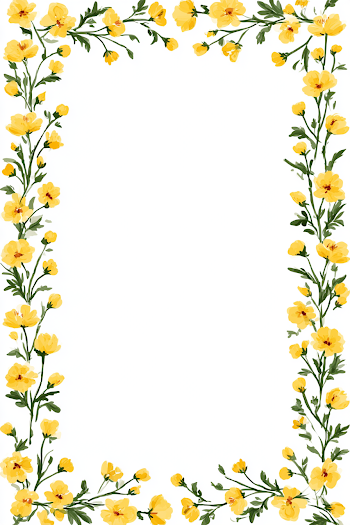 Victorian Style Yellow Floral Watercolor Border