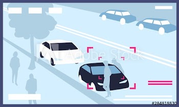 Video from CCTV cameras installed on city street with parked cars