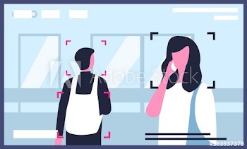 Video from surveillance or CCTV cameras installed on city street with man and woman talking on smartphone