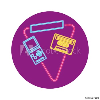 video game handle with cassette nineties style neon light design