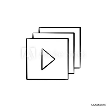 Video player interface with play button hand drawn outline doodle icon