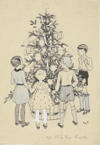 Vier kinderen rondom een kerstboom | Free Photo - rawpixel