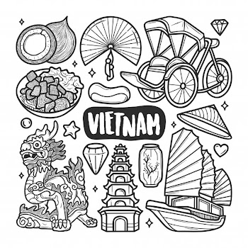 Vietnam icons hand drawn doodle coloring Free Vector