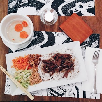 Vietnamese Bun Bo Nam Bo in a restaurant 