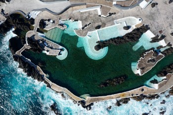 View down on to the lava swimming pools at Porto Moniz on the island of Madeira.