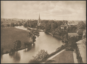 [View of a river, with a church | Free Photo - rawpixel
