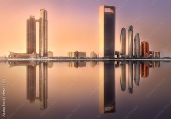 View of Abu Dhabi Skyline at sunrise, UAE