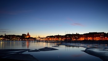 View of City at Waterfront at Night