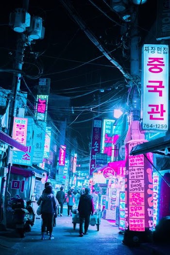 view of night market in a Japanese alley