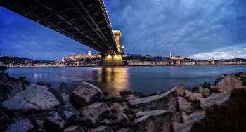 View of Rocky Shore Under Bridge
