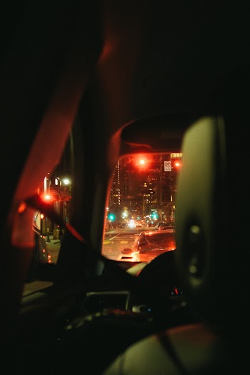 View Of The Road From Inside A Car 