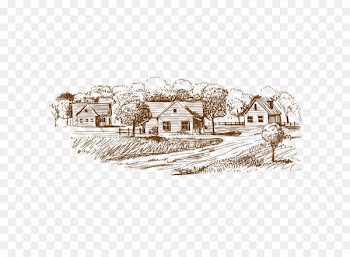 Village Drawing Sketch - Hand-painted village 