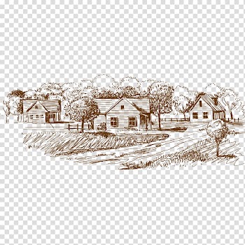 Village sketch, Village Drawing Sketch, Hand-painted village transparent background PNG clipart