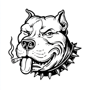 Vintage American Pit Bull Terrier Tattoo Flash Illustration