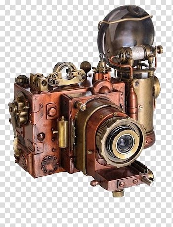 Vintage black and brown camera, Steampunk Camera , Vintage Camera transparent background PNG clipart