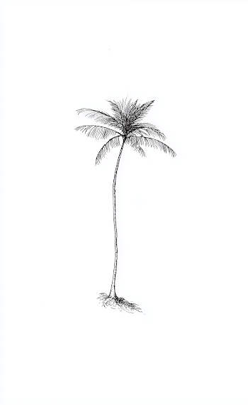 Vintage Black Ink Palm Tree Illustration