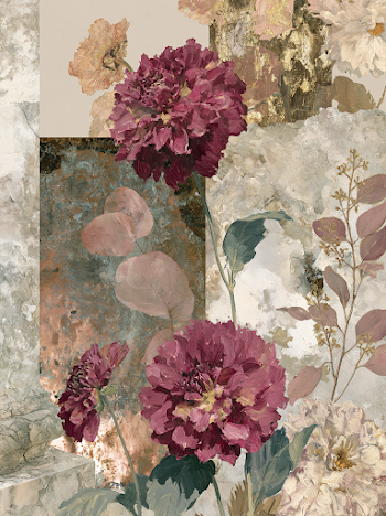 Vintage Botanical Elegance: Fuchsia Dahlias in Rich Textures